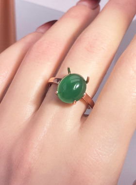 简约四爪蛋面翡翠空托戒指S925纯银镶嵌戒托椭圆活口可调节日小众