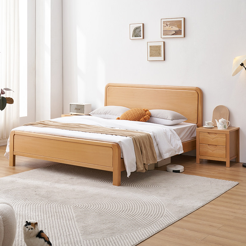 全实木床榉木床原木风简约北欧双人床1/1.2/1.35小户型儿童床主卧,淘宝优惠券,粉丝福利购,淘宝优惠卷