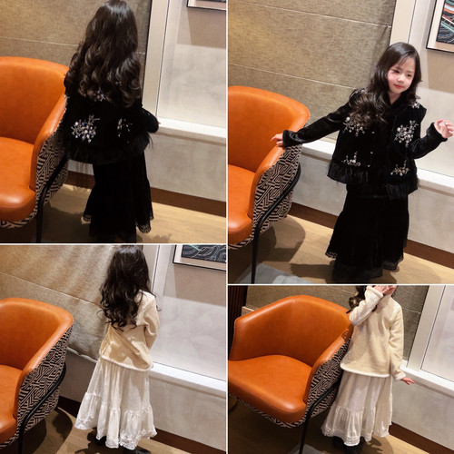 美妞之城女童新年款 潮定 刺绣夹棉国风马甲中式加绒打底衫 裙子 - 图3