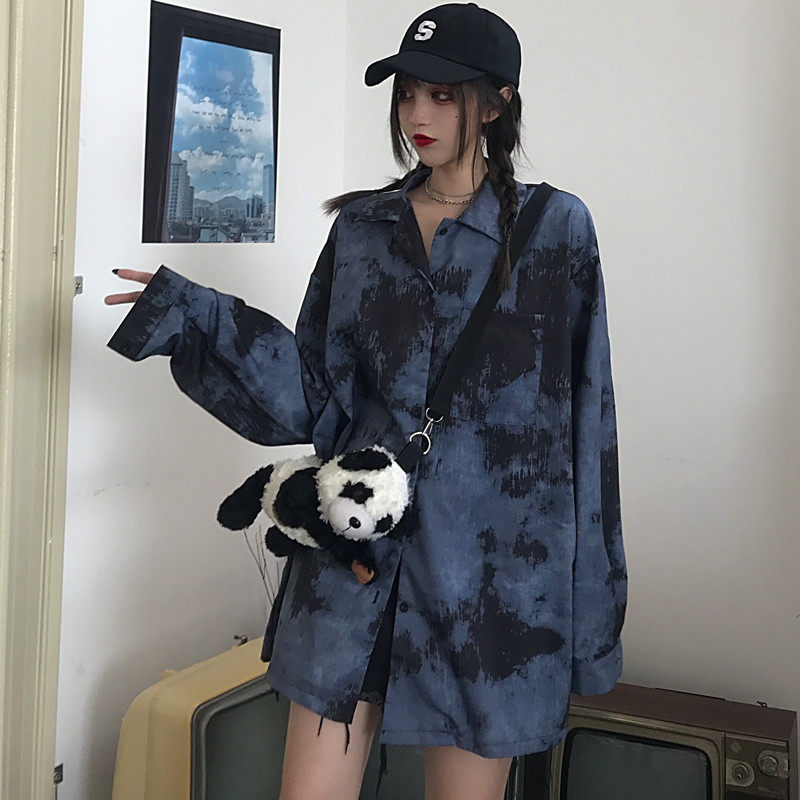 长袖心机扎染印花复古设计感衬衫 朵蜜雅衬衫