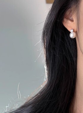 正圆施家强光珍珠纯银气质耳钉高级感简约复古耳环女新款