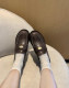 Gold coin loafers brown retro small leather flat shoes for women
