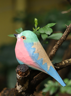 Jay家 紫翅佛法僧 木雕小鸟纯手工实木桌面摆件生日礼物原创