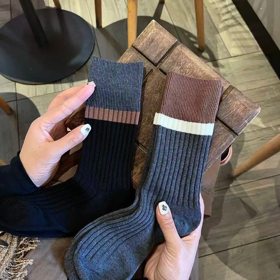 秋冬季女袜子韩系长筒堆堆袜日系复古撞色条纹中筒袜,淘宝优惠券,粉丝福利购,淘宝优惠卷