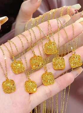 正品黄金小方糖项链女爆闪金包银吊坠生日七夕节情人节礼物送女友
