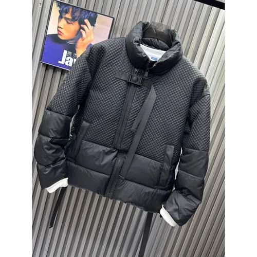 BellerLee 冬季欧洲站拼接设计羽绒服简约立领外套白鸭绒刺绣潮 - 图1