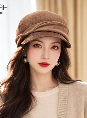 布塔复古画家帽百搭羊毛呢贝雷帽女秋冬保暖优雅护耳帽女士帽子