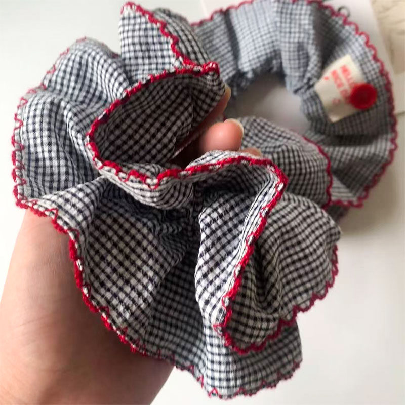 韩系双层小格子大肠发圈女气质扎头发丸子头发绳侧低马尾头绳发饰,淘宝优惠券,粉丝福利购,淘宝优惠卷
