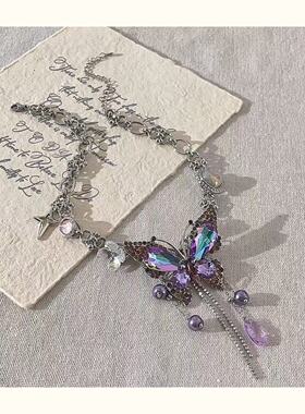 百搭紫色甜美时尚锁骨链女流苏多巴胺精致镶钻小众时尚锁骨链女