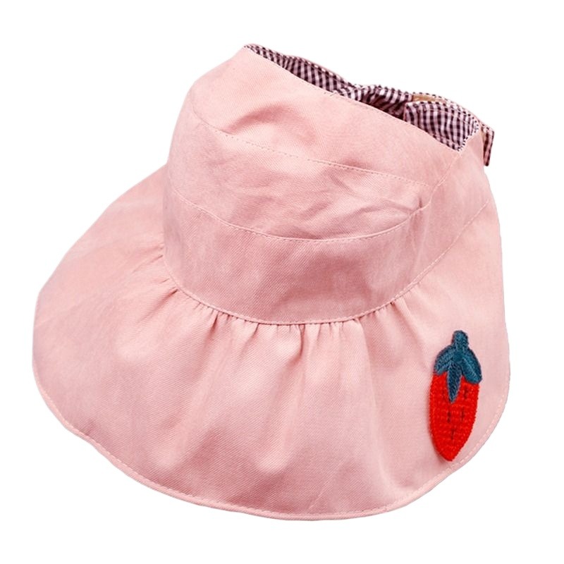夏季空顶帽女儿童渔夫帽双面遮阳帽折叠大檐沙滩帽出游防晒亲子帽-图3