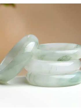 新疆天山翠手镯冰种女款真玉石雪翠扁条飘花镯子国风气质学生证书