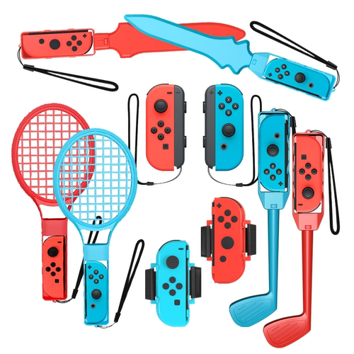 switch 游戏配件套装sports 10合1配件适用Joy-Con左右小手柄1代体感网球拍/高尔夫/击剑/绑带/滑轨运动套装 - 图3