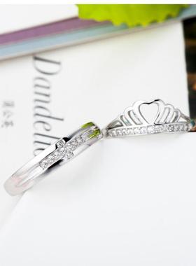 冠铭银饰s925纯银皇冠开口戒指一对韩版微镶钻戒情侣对戒工厂批发