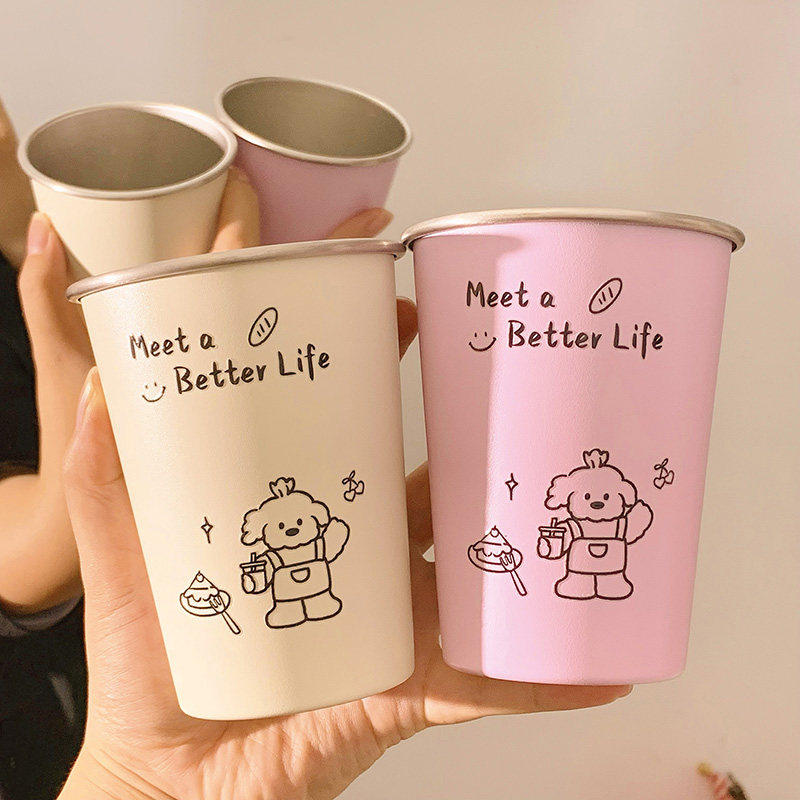 线条小狗卡通情侣水杯漱口杯ins高颜值不锈钢简约洗漱杯食品级,淘宝优惠券,粉丝福利购,淘宝优惠卷