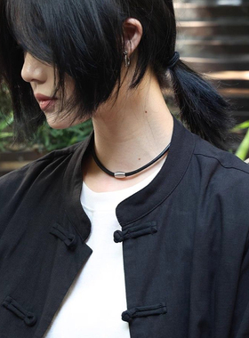 你简约潮流原创锁骨链黑色初恋短款项圈皮绳颈链老王钢扣项链磁吸