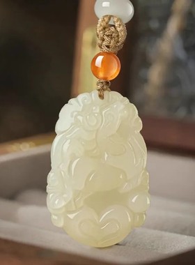 天然青白玉十二生肖吊坠男女玉石项链情侣玉佩挂件本命年属相吊坠