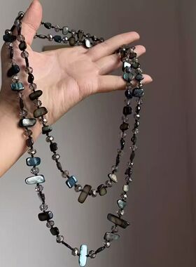 黑灰仿贝壳串珠项链女波彩色西米亚度假风森系民族多层锁骨复古