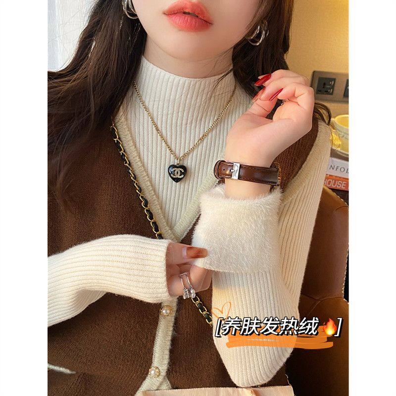 高级感粉色毛衣冬季加绒女秋冬2025大码内搭一体绒针织打底衫上衣,淘宝优惠券,粉丝福利购,淘宝优惠卷