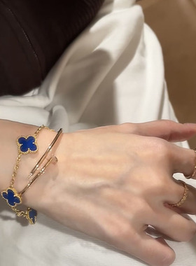 2026新款四叶草玛瑙石五花手链女轻奢高级感18K玫瑰金白金色手串