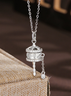 s925纯银可转动拨浪鼓项链女同款ins轻奢时尚高级感锁骨链
