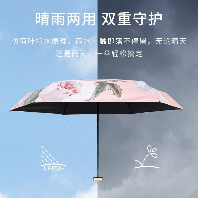 黑胶六折防晒晴雨两用折叠伞