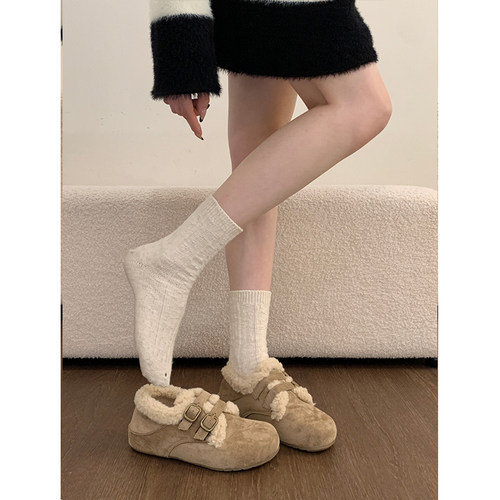 内增高加绒勃肯鞋厚底毛毛棉鞋子女2025新款冬季雪地靴博肯豆豆鞋 - 图1