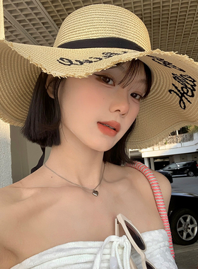 海边太阳帽帽子大檐遮阳草帽帽檐韩版度假遮阳帽出游防晒夏季沙滩