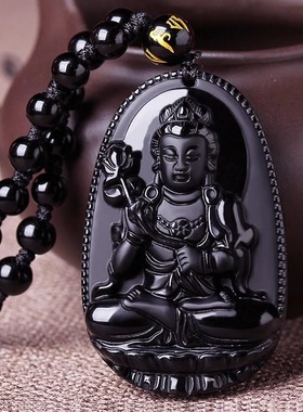 天然黑曜石本命佛生肖吊坠护身符