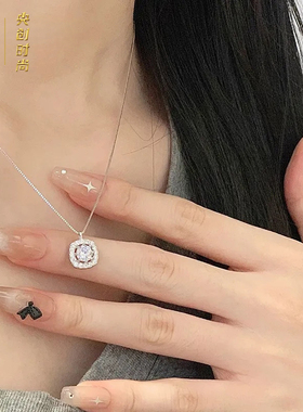 中国黄金纯银方糖项链女生日礼物