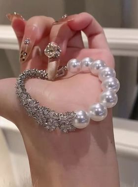 繁花满钻仿珍珠手链经典五花镶钻手串轻奢小众高级感手饰