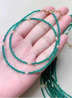 绿猫眼尖晶项链女款锁骨链 祖母绿色尖晶 实物很好看 2mm左右小珠