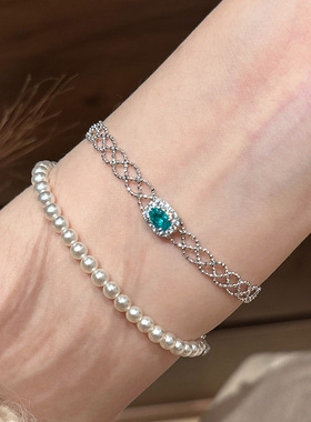 法式轻奢蕾丝蓝色方糖手链镂空设计精致感时尚简约浪漫手饰品女生