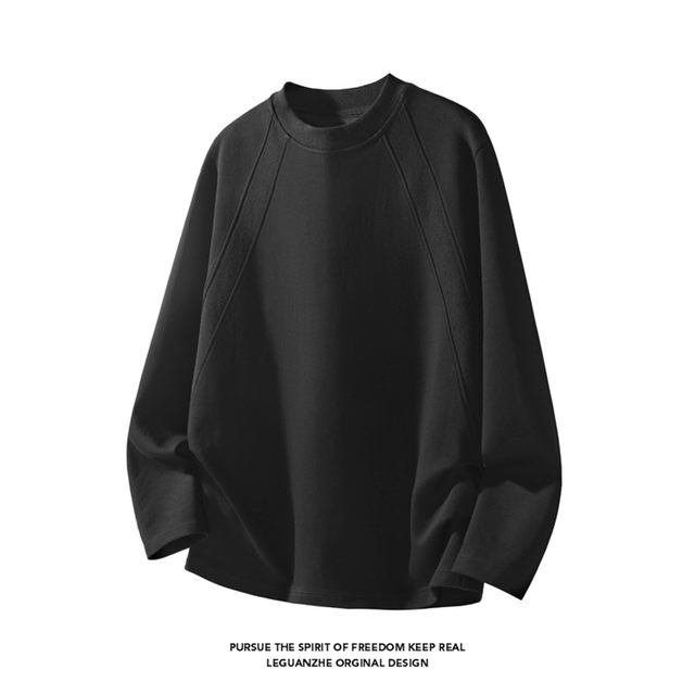 American heavyweight long-sleeved T-shirt for men in autumn and winter, small collar top, tough guy men's loose bottoming shirt, autumn sweatshirt