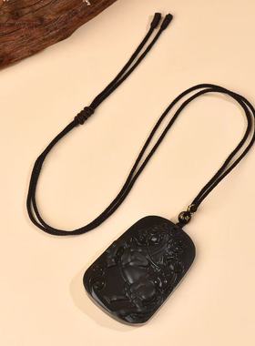 天然黑曜石马上封侯吊坠项链男女挂件饰品挂坠生肖马转运本命年