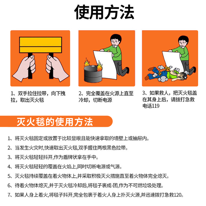 灭火毯消防专用国标认证商用家用厨房逃生器材面具玻璃纤维垫防火-图2