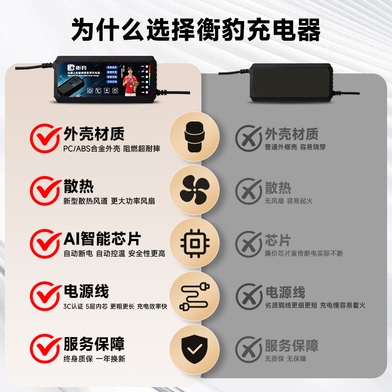 衡豹电动车充电器72V20AH铅酸32ah电瓶60三轮48伏3安4A灌胶防雨 - 图1