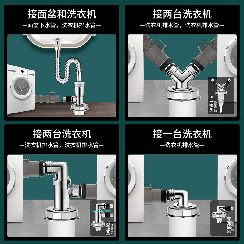 洗衣机下水管三通防臭防溢器二合一专用盖排水管道地漏三头通接头