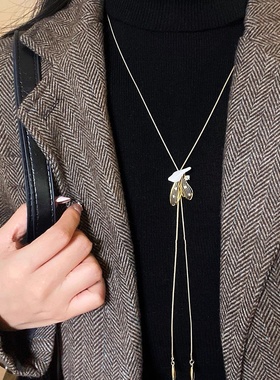 秋冬金色树叶抽拉长项链女2025新款小众设计感毛衣链时尚大气配饰