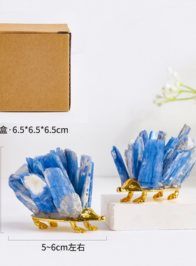 天然蓝晶片电镀刺猬桌面摆件