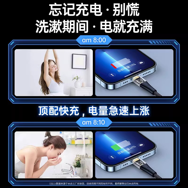 type-c数据线100w超级快充usb6a充电器线适用华为vivo荣耀小米oppo安卓手机tapyc车载tpyec闪充tpc线数显接口 - 图1