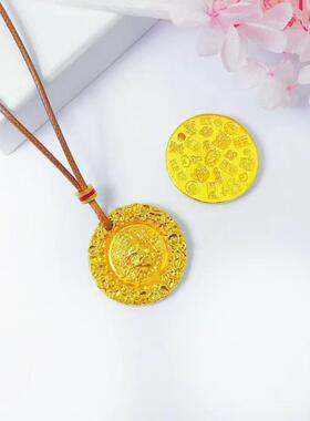 越南沙金黄财神吊坠古法錾刻吉言五路财神男女款本命年挂坠毛衣链