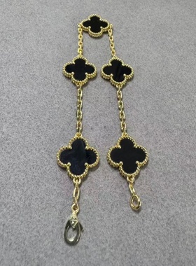 高版本四叶草五花手链18K红玉髓白贝母玛瑙镭射玫瑰金女黄金925银