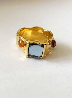 小众复古时尚镶钻黄铜镀金vintage欧美时尚博主同款戒指女新款