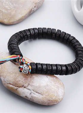 跨境新款六字箴言手链椰壳串珠梵文手工编织创意文玩手链