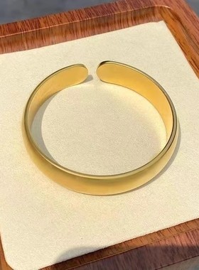 沙金手镯高保色开口光面款仿金高级手镯送老人手镯手环铜合金饰品