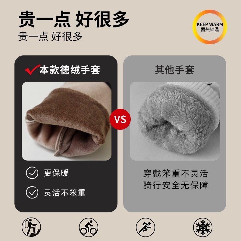 秋冬季德绒防水手套保暖骑车户外加绒加厚触屏防风防滑抗寒可触屏 - 图2