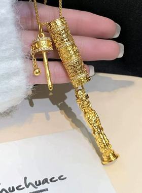 韦雪同款随身佛项链金刚杵古法黄金色吊坠情侣毛衣链新中式质感潮