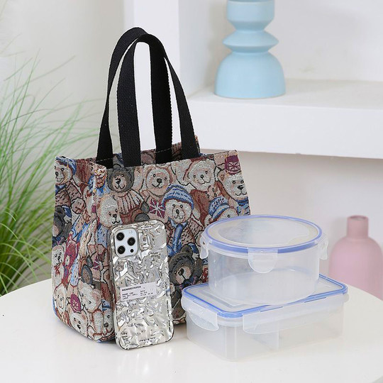 帆布包卡通外出防水大容量新款时尚手提包饭盒拎包上班手提袋便当