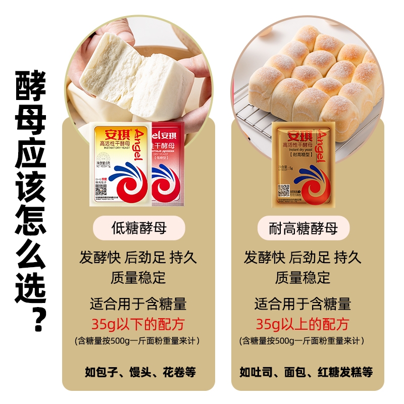 安琪高活性干酵母粉5g低糖型家用小包装发酵粉蒸包子馒头孝母粉 - 图2