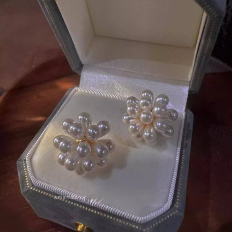 法式复古耳钉女简约高级名媛百搭仿珍珠气质耳环925银针花球耳饰,淘宝优惠券,粉丝福利购,淘宝优惠卷